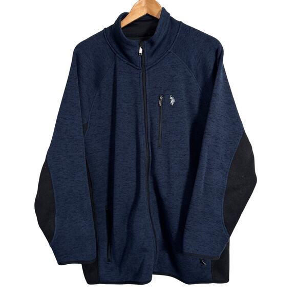 US Polo Assn Men Sz XXL Knit Jacket Full Zip Blue Pockets Sporty Casual Active - Picture 2 of 12